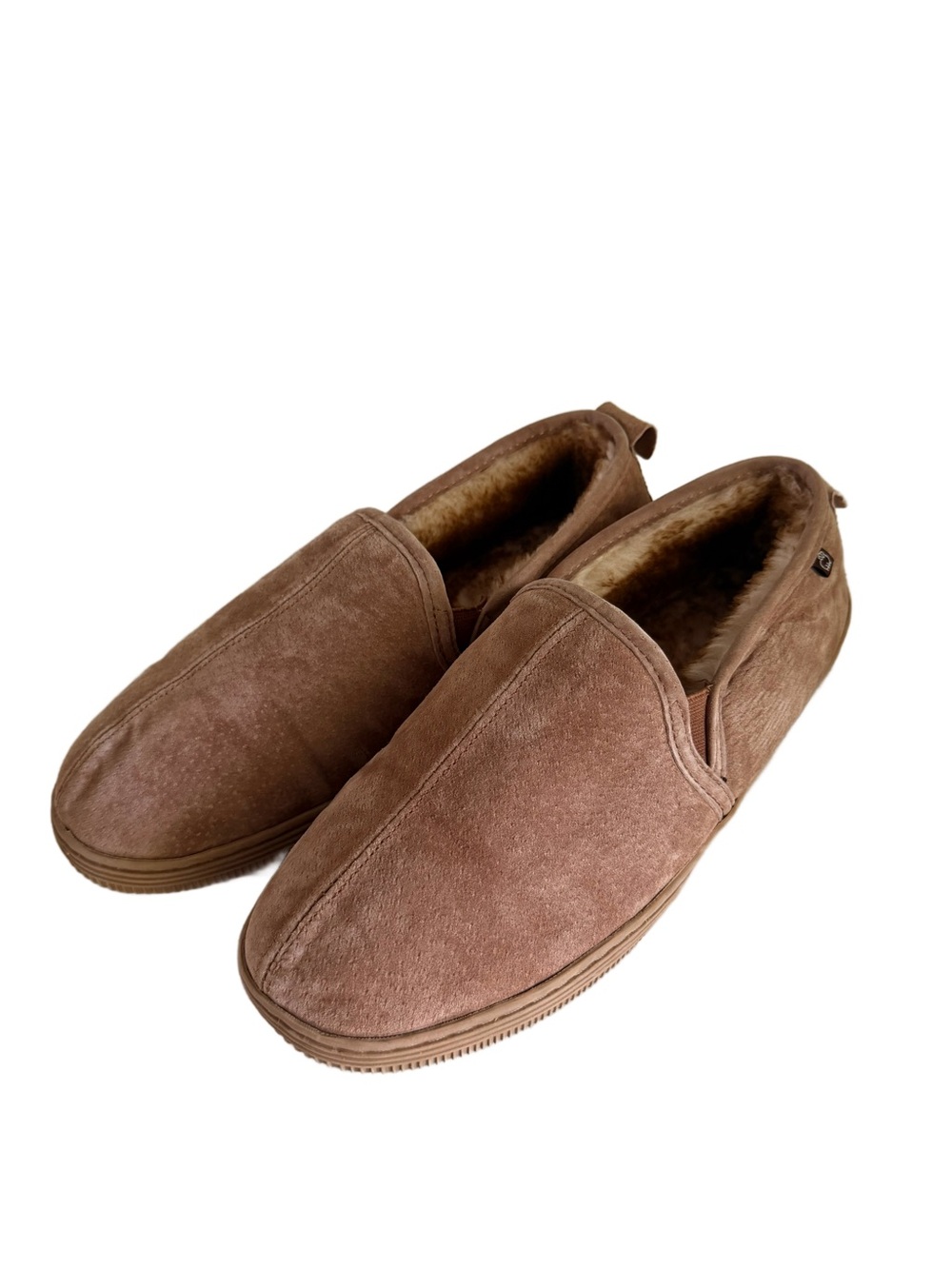 LAMO Suede Slippers Faux Fur CozyCore Men's Suede Slip-On Chestnut Size 10